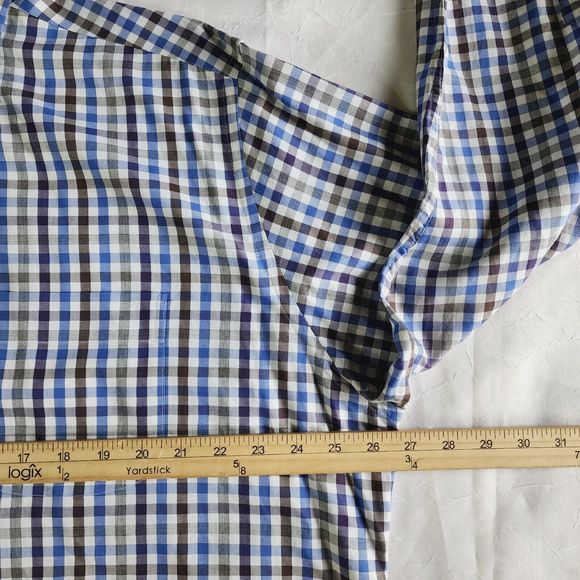 Peter Millar Mens XL Crown Sport Long Sleeve Button Down Tattersall Blue Brown - Picture 5 of 11
